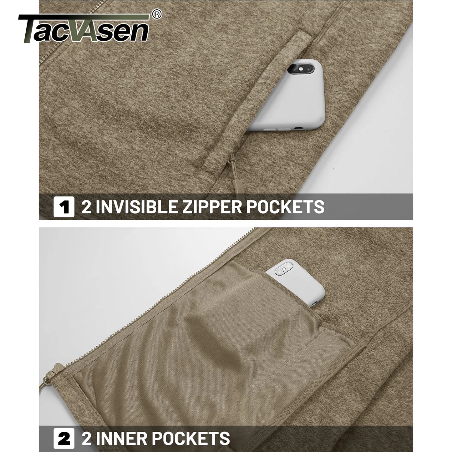 TACVASEN Lightweight Full Zip Fleece Jackets Mens Spring Casual Jacket Outdoor Sportswear With Pockets Stand Collar Outwear Tops