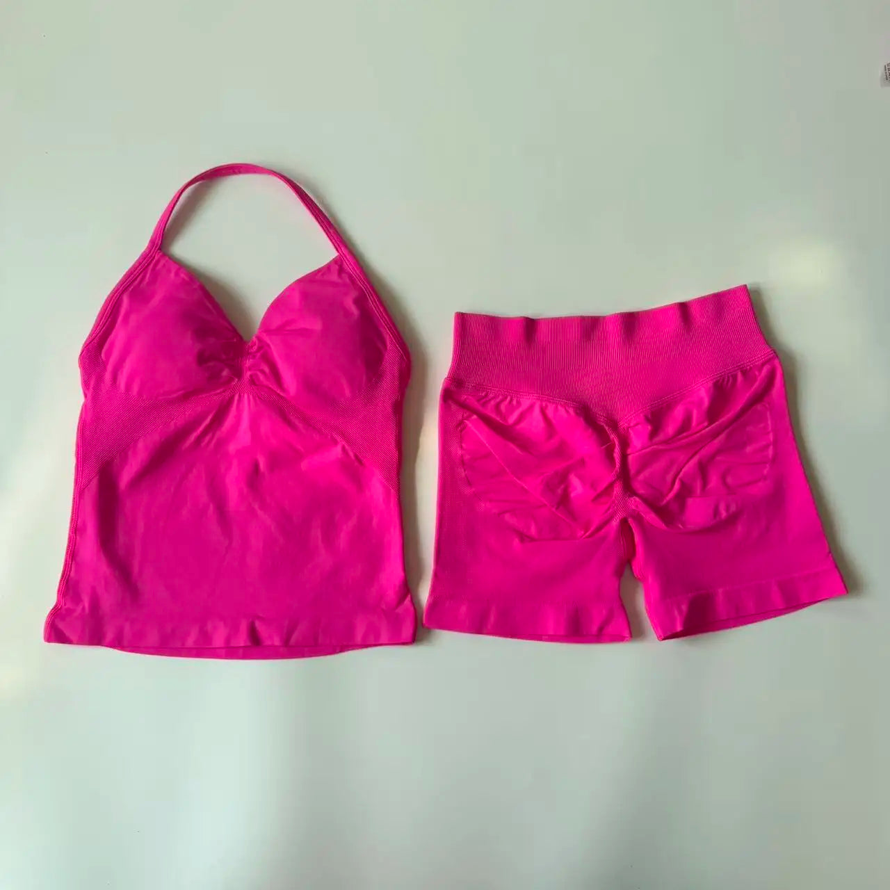 Yoga Set Women Padded Halter Tank Top Scrunch Butt Lifting Gym Shorts Set Summer Sportswear Workout Clothes