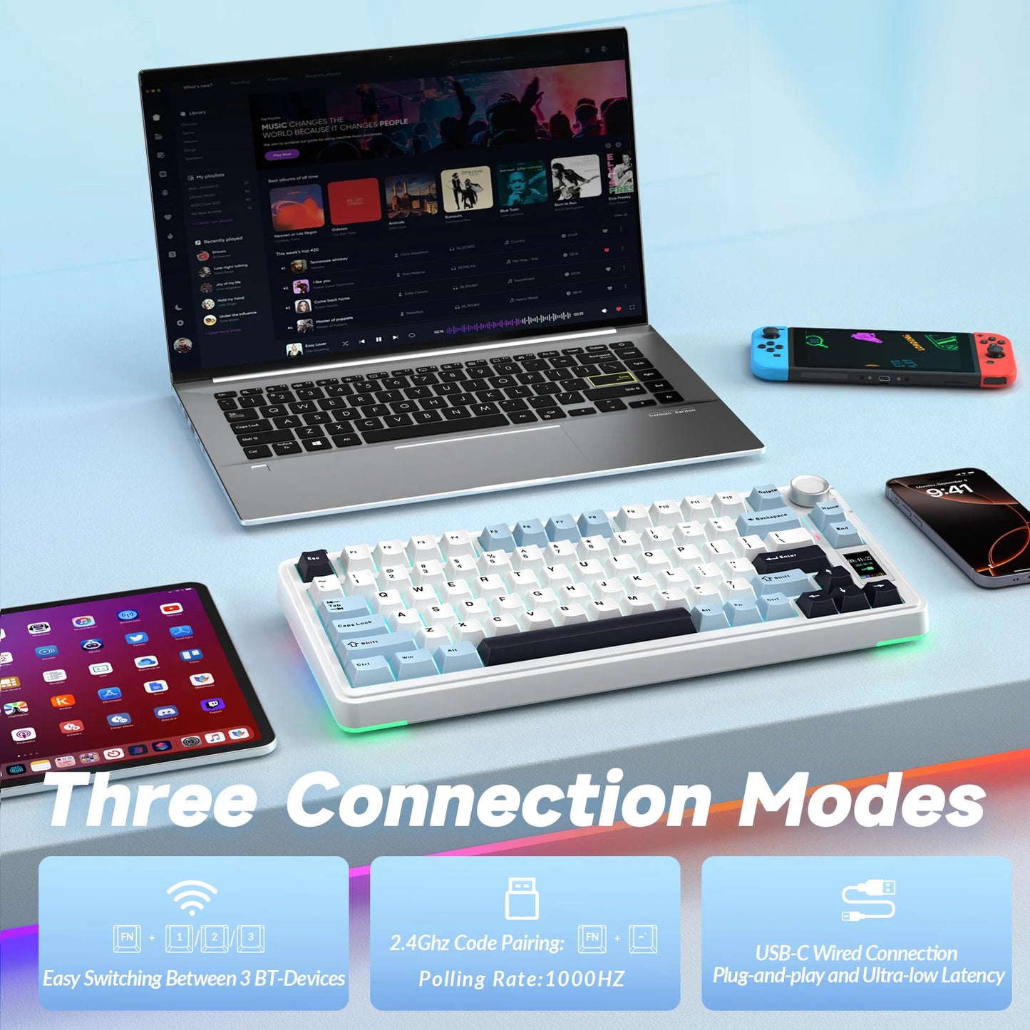 AULA S75pro Wireless Keyboard Tri-mode RGB Gaming Keyboard Hot Swap PBT Keycaps with Macro Software