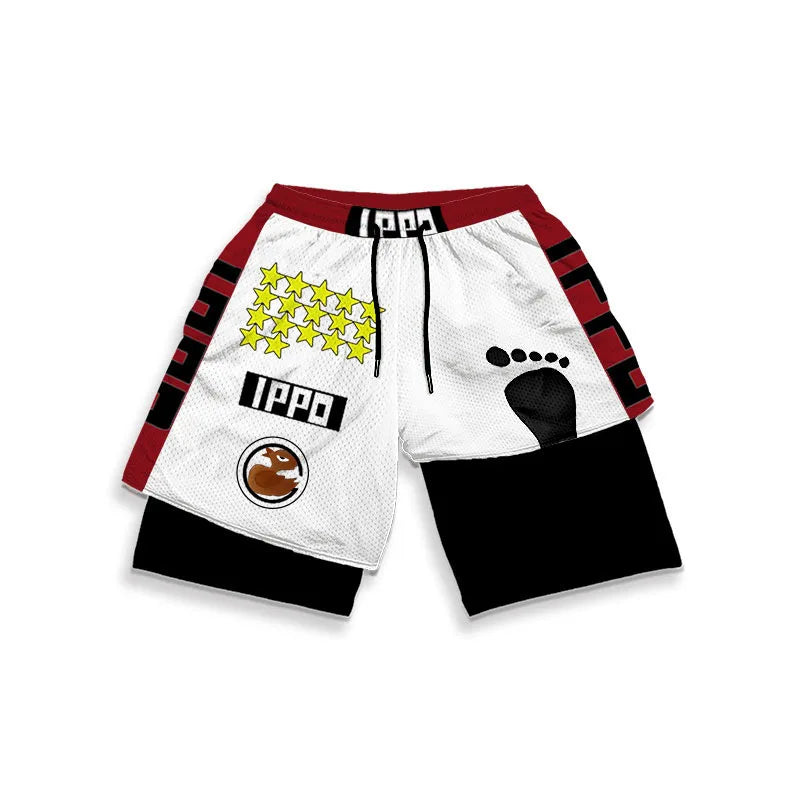 Anime Performance Shorts Men Women 2 In 1 Gym Shorts Manga 3D Print Mesh Quick Dry Sports Short Pants Summer Fitness Workout